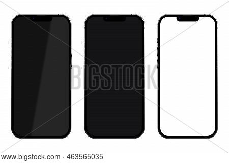 New Iphone 14 Mockup. Iphone 13 Pro, Iphone 14 And 13 Realistic Vector. Phone Mockup In Front. Vecto