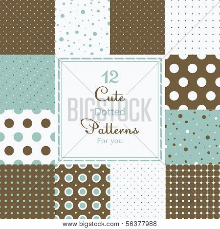 12 Cute different dotted vector seamless patterns (tiling).