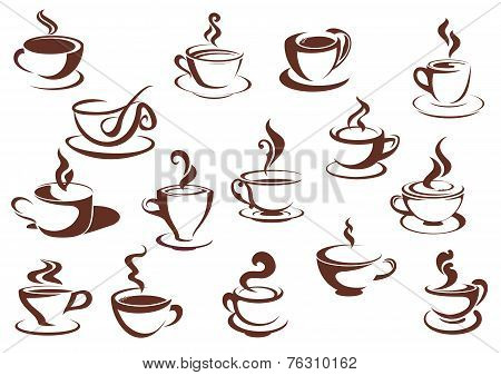 Doodle sketch set of steaming hot beverages