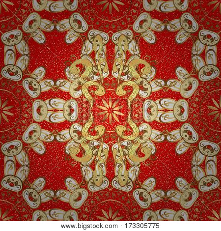 Ornate Vector Decoration. Golden Element On Red Background. Luxury Royal And Victorian Concept. Vint