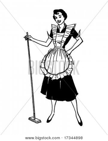 Housewife With Broom - Retro Clip Art