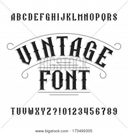 Vintage alphabet. Retro distressed letters and numbers. Western font for labels, headlines, posters etc. Stock vector typeface for your design.