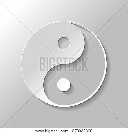 Yin Yan Symbol. Paper Style With Shadow On Gray Background