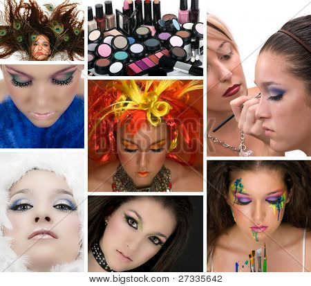 Cosmetici; modello con molti diversi make up