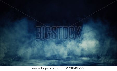 Colorful Smoke On Floor . Isolated Black Background . Misty Fog Effect Texture Overlays For Text Or 