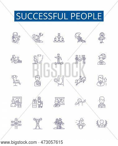 Successful People Line Icons Signs Set. Design Collection Of Achievers, Winners, Magnates, Go Getter