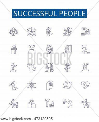 Successful People Line Icons Signs Set. Design Collection Of Achievers, Winners, Magnates, Go Getter