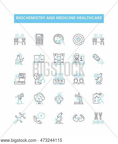 Biochemistry And Medicine Healthcare Vector Line Icons Set. Biochemistry, Metabolism, Enzymes, Hormo