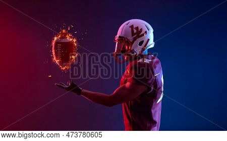 American Football Player Banner With Neon Colors. Template For Bookmaker Ads With Copy Space. Mockup