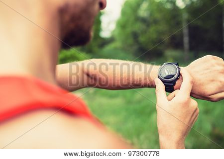 Runner Looking Checking Sport Watch