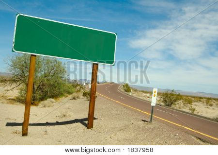 Blank Road Sign On Desert Road