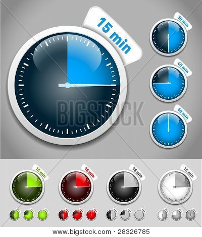 Набор таймеров. Различных цветов. Векторные иллюстрации