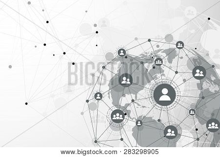 Global Network Connection Concept. Big Data Visualization. Social Network Communication In The Globa