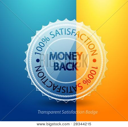 Transparent money back guarantee badge. Vector icon