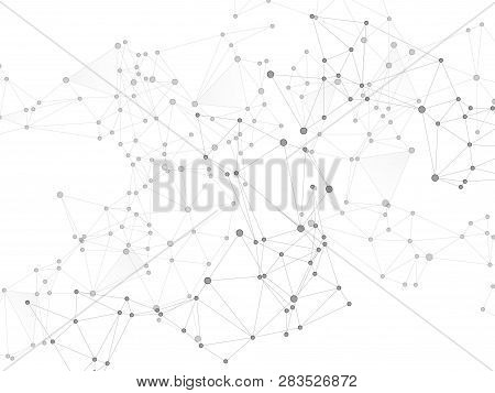 Block Chain Global Network Technology Concept. Network Nodes Greyscale Plexus Background. Global Dat