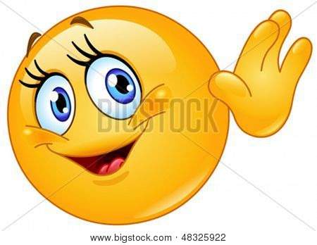 Female emoticon waving hello