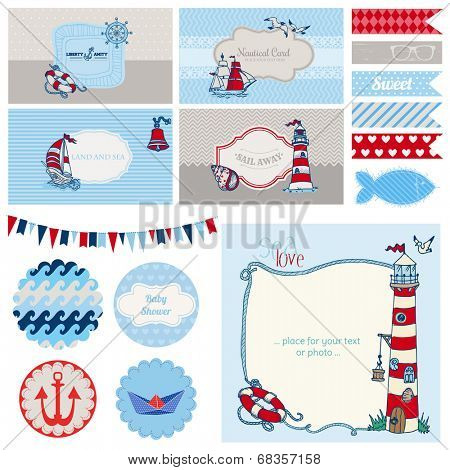 Baby Shower Nautical Set - for Party Decoration, Scrapbook, Baby Shower - in vector