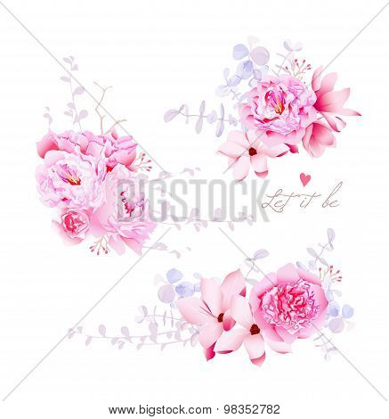 Spring Magnolia And Peonies Vector Bouquets