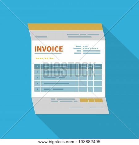 Invoice icon isolated with a long shadow. Unfilled, minimalistic form of the document. Payment and invoicing, business or financial operations sign. Template design in the flat style. Vector