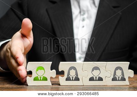 A Businessman Joins A New Employee To The Team As Its Leader. Hiring New Employees For The Project.,