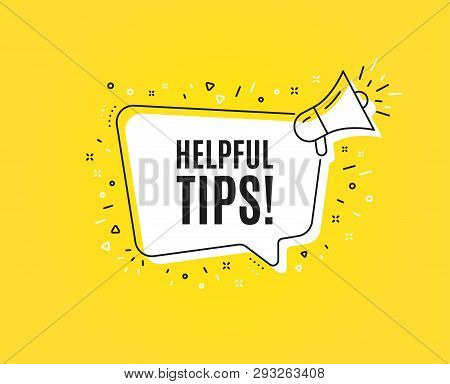 Helpful Tips Symbol. Megaphone Banner. Education Faq Sign. Help Assistance. Loudspeaker With Speech 