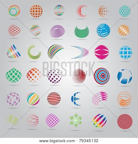 Sphere Icons Set - Isolated On Gray Background