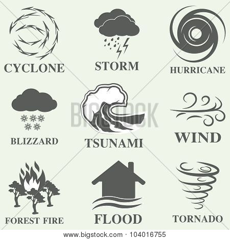 Natural disaster icons set