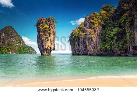 James Bond island near Phuket in Thailand. Famous landmark and famous travel destination 