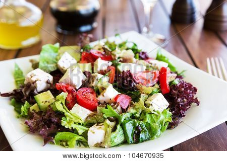 Greek Mediterranean Salad With Feta Cheese, Tomatoes And Peppers