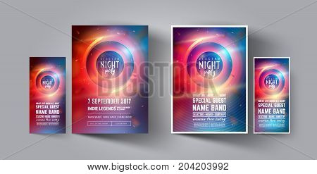 Night Club Party Flyer or Poster Layout Template. Musical electro concert in the style of house, dubstep, techno, minimal, trance, Drum and Bass or Indie rock.Background of electric discharge.