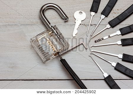 several lockpicking to open a lock on a door