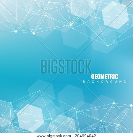 Geometric abstract background with connected line and dots. Structure molecule and communication. Scientific concept for your design. Medical, technology, science background. Vector illustration