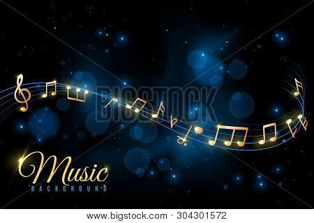 Music Note Poster. Musical Background, Musical Golden Notes Swirling. Jazz Album, Classical Symphony