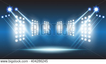 Abstract Background Stadium Stage Hall With Scenic Lights Of Round Futuristic Technology User Interf