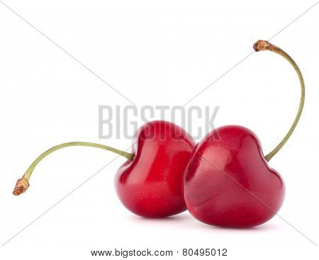 Two heart shaped cherry berries isolated on white background cutout