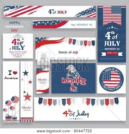 Social media and marketing headers, ads, post or banners in national flag color for 4th of July, American Independence Day celebration.