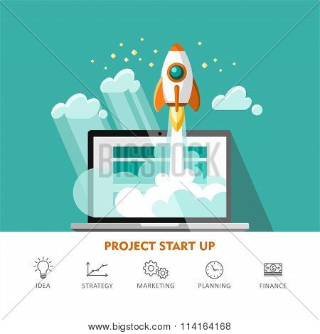 Rocket Ship Start Up Concept of New Business Project Start Up