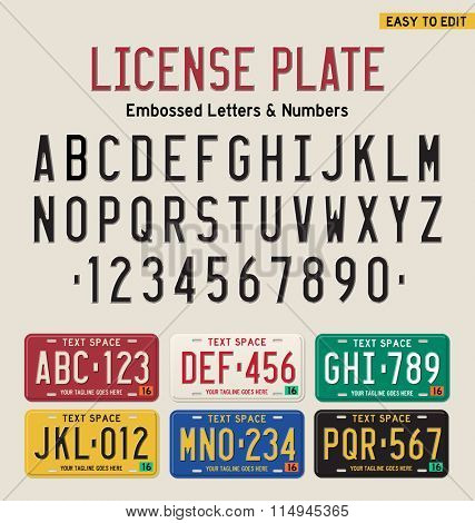 3d license plate font and license plate set