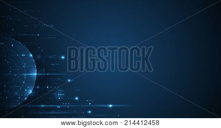 Vector illustration circuit board and hexagons background. Hi-tech digital technology and engineering, digital telecom, technology concept. Vector abstract futuristic on dark blue color background