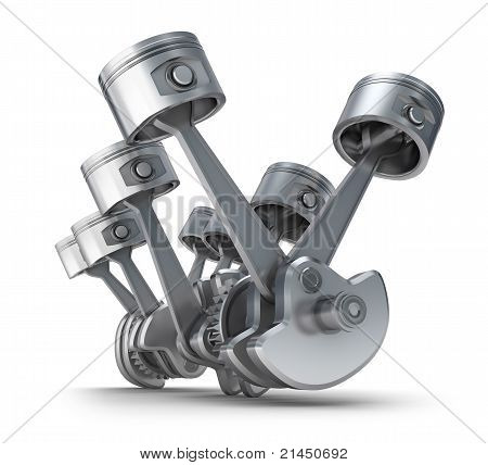 V8 engine pistons. 3D image.