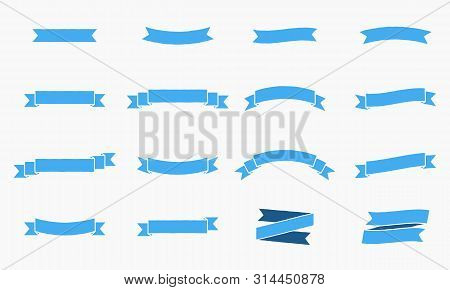 Vector Ribbon Banners. Vintage Design Of Ribbon Banners. Set Of 16 Blue Ribbons Banners.