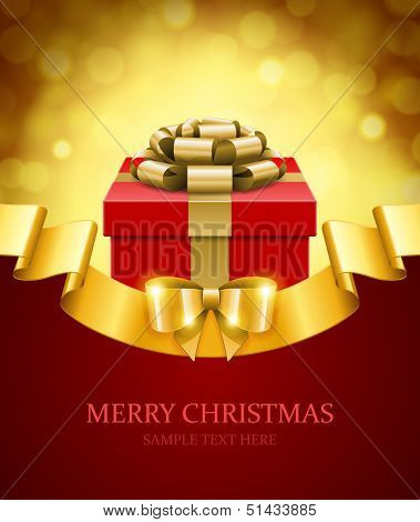 Gift box and light christmas vector background. Card or invitation. Eps 10. 