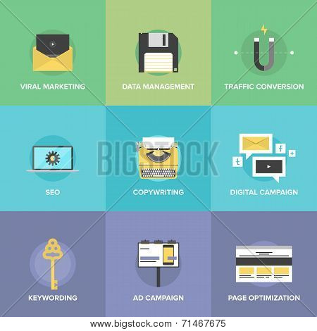 Digital Marketing And Web Optimization Flat Icons