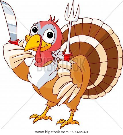 Thanksgiving Turkey With Knife And Fork