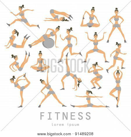 Vector Yoga Set Women Sketch Asana Girl Exercises Healthy  Lifestyle