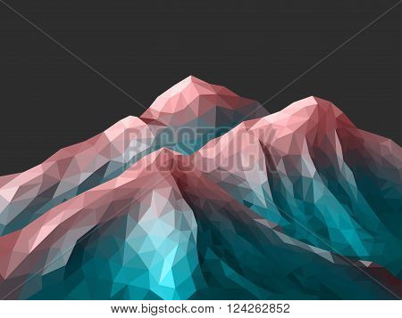 Low-Poly Mountain Landscape. Gradient Rose Quartz - Limpet Shell. Low poly design. Abstract polygonal illustration.