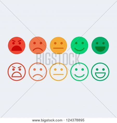 Feedback vector concept. Rank level of satisfaction rating. Feedback in form of emotions, emoji. User experience. Customer feedback. Review of consumer. Feedback flat icon.