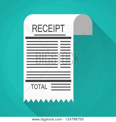 Receipt icon. Invoice icon. total bill icon. vector illustration in flat design on green background with long shadow