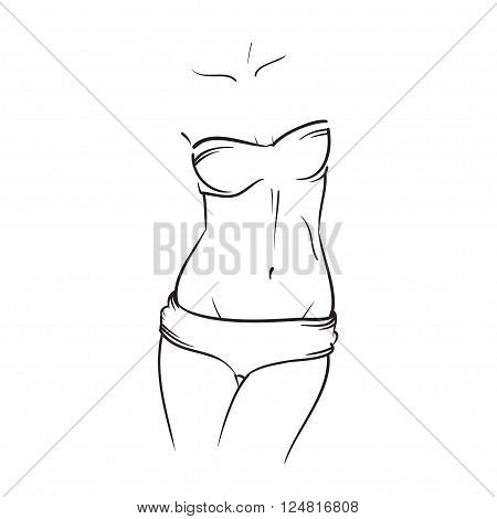 Female body vector hand drawn icon. Woman sporty fitness body illustration.