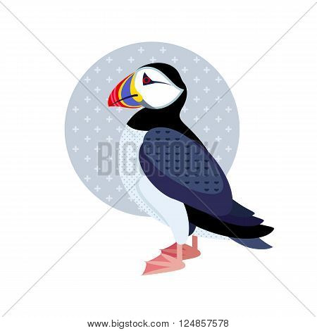 Bird puffin. Decorative vector bird - flat icon. Illustration bird isolated image on a white background.